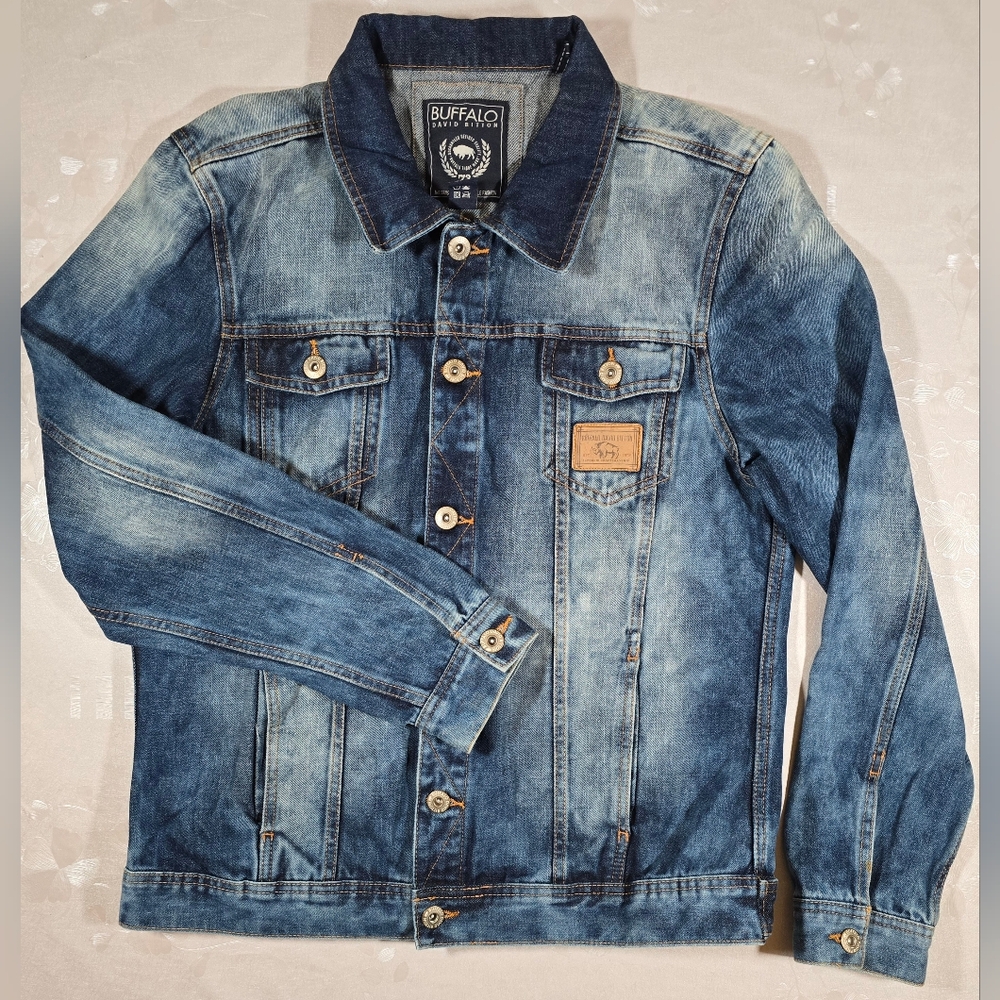 Buffalo David Bitton Denim Trucker Jacket Men Sz L Blue Button Long Sleeve